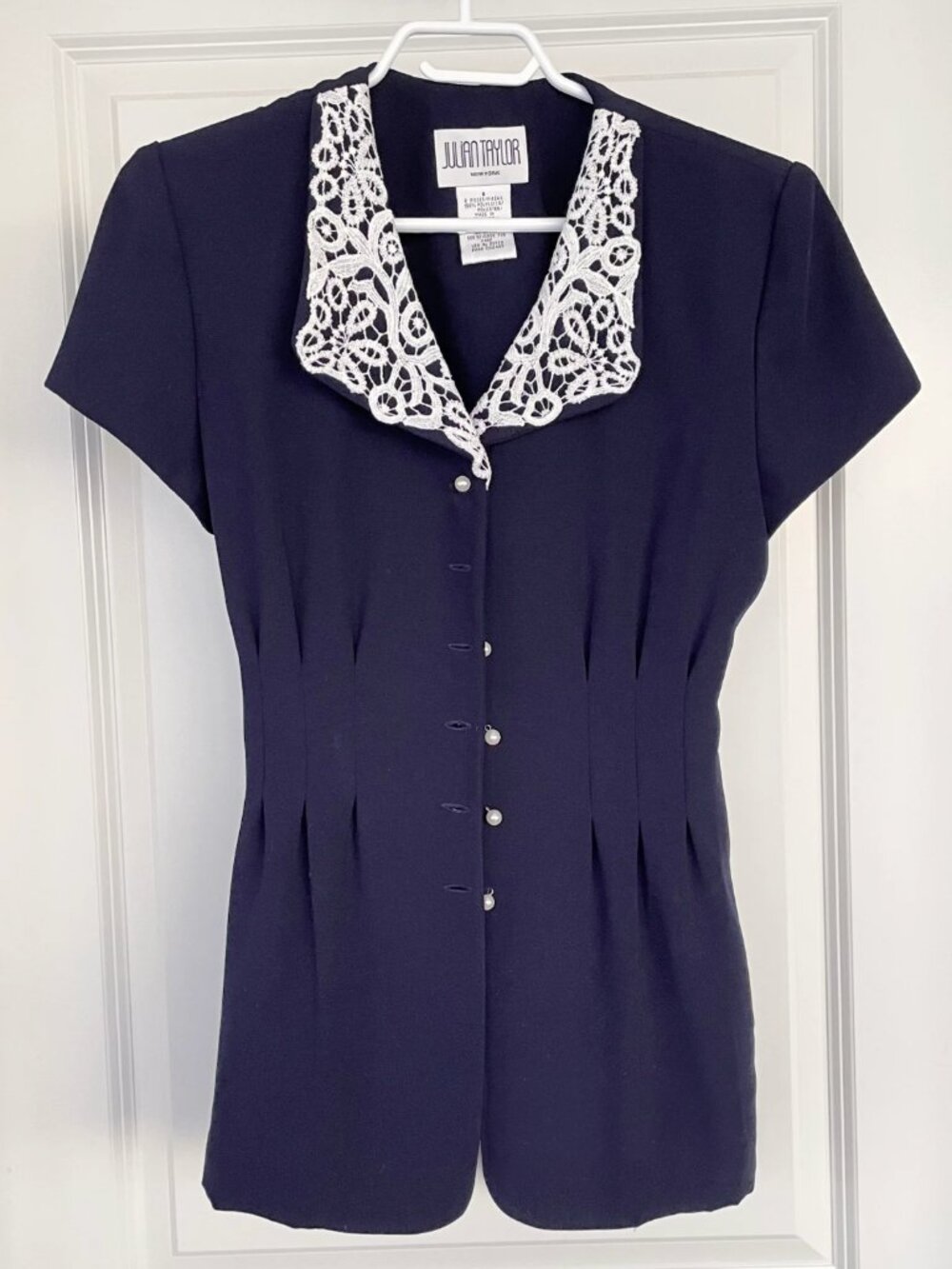 Navy blue lace collar blouse